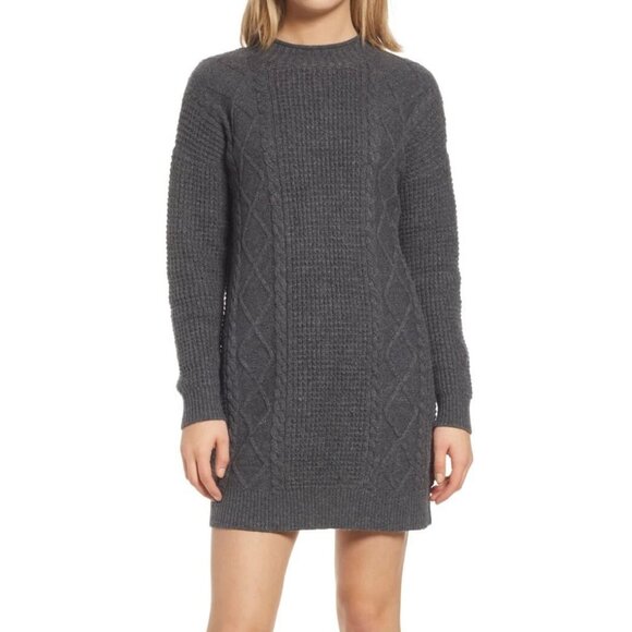 Nordstrom BP Cable Knit Waffle Weave Tunic Mini Sweater Dress Charcoal XS - Picture 2 of 7